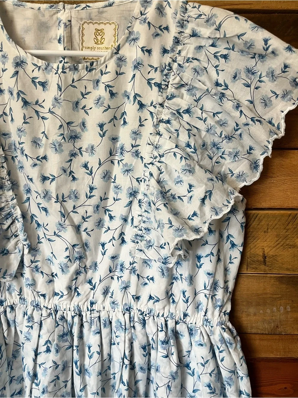 Simply Southern White Dress with Light Blue Floral Ruffle Tiers